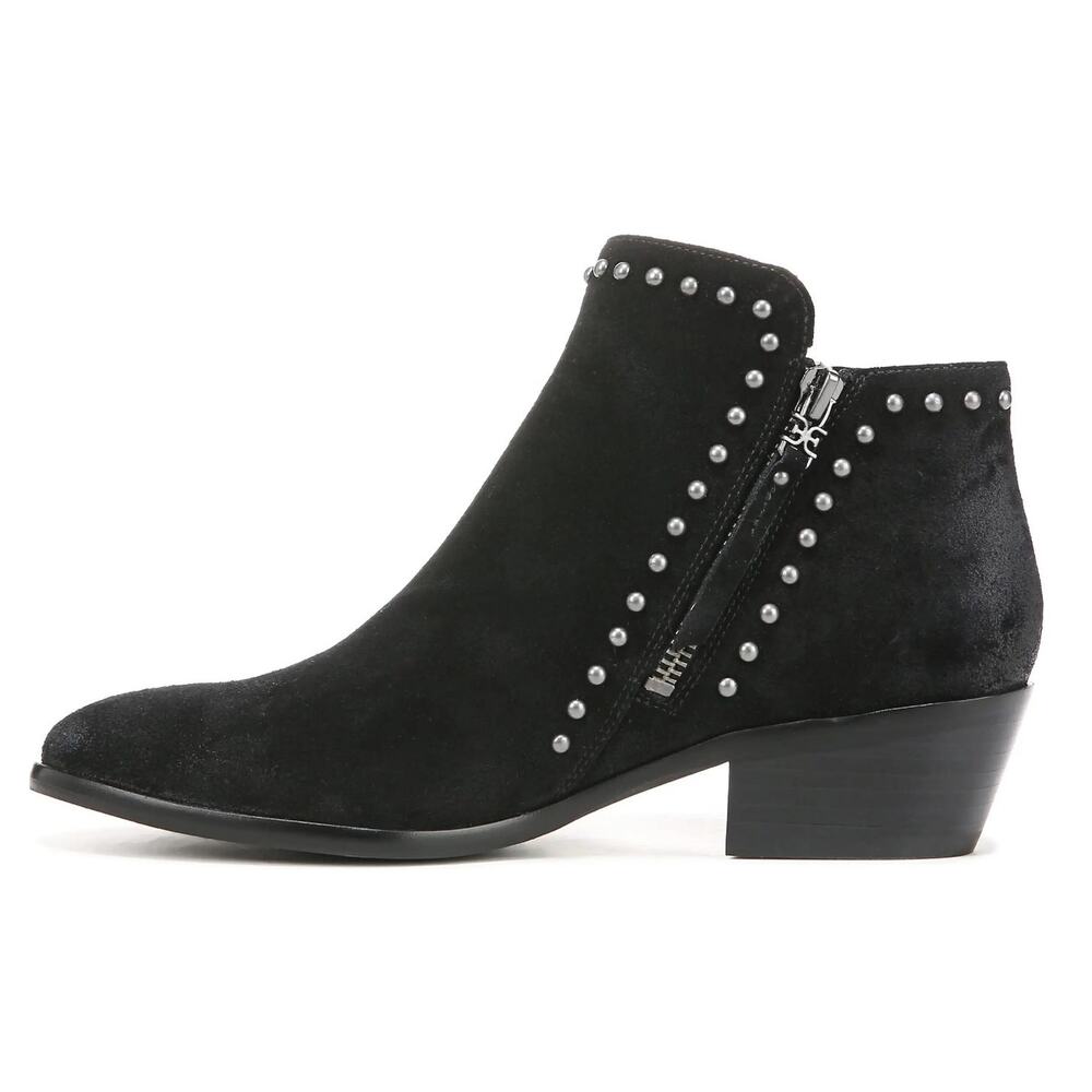 Sam Edelman Paola Black Stacked Heel Almond Toe Embellished Fashion Ankle Boots - Picture 3 of 13